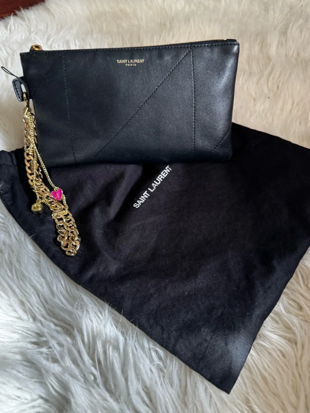 YSL Saint Laurent Jamie Pochon Black Leather Wristlet Clutch with Gold Hardware - Picture 10 of 16